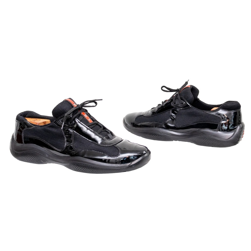 Prada America's Cup PS0906 Patent Leather Sneakers‎ Black Red Men's UK 8 US 9.5